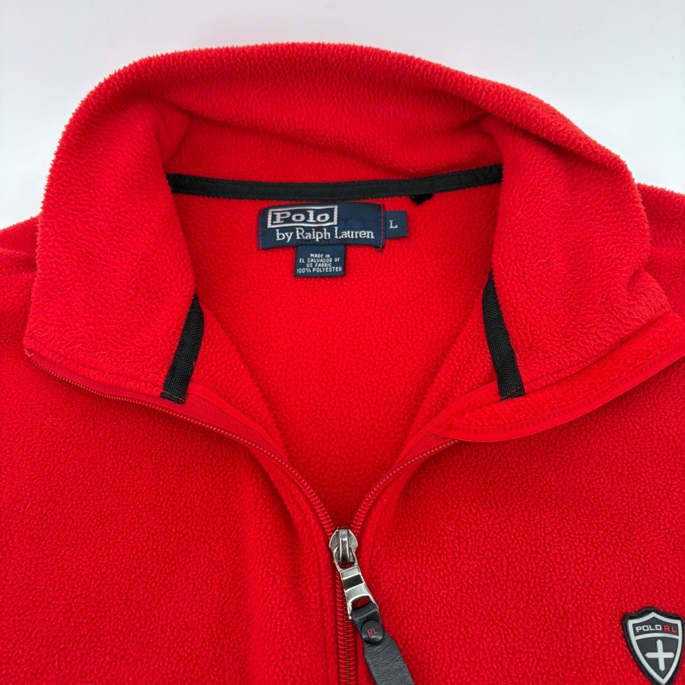 Polo Ralph‎ Lauren Mens Red Fleece Full Zip Vest Shield Patch Mock Neck Large